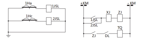 JSL-13繼電器構(gòu)成的二相式定時限保護的原理圖
